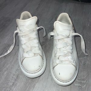 Alexander McQueen White Leather And Leopard Print Sneakers Size 37 1/2